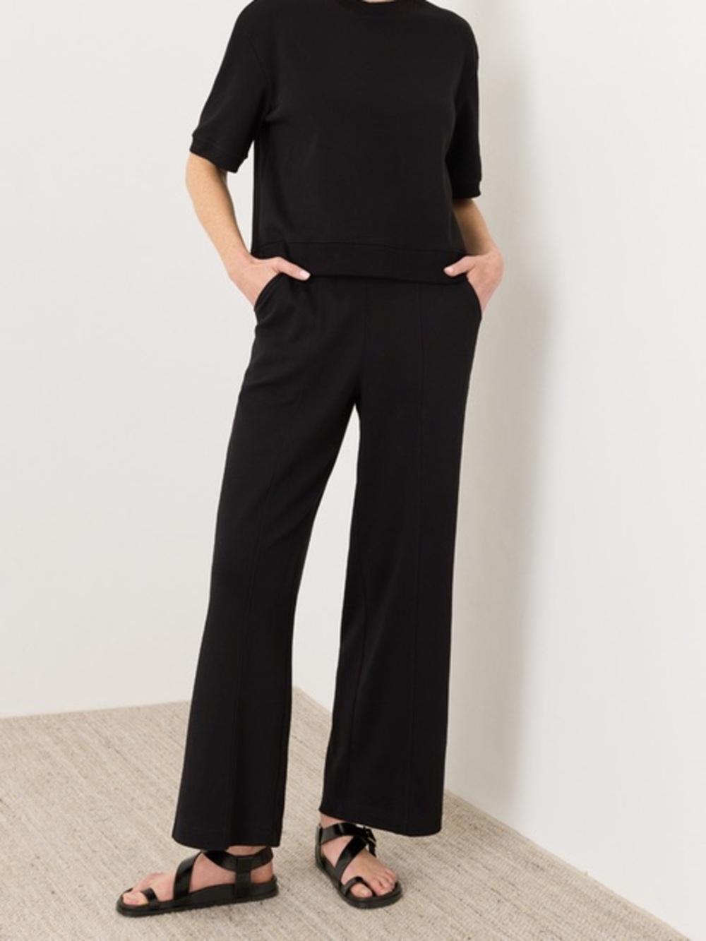 Pact Organic Airplane Pintuck Wide Leg Pant in Black Women’s Large - Picture 2 of 6